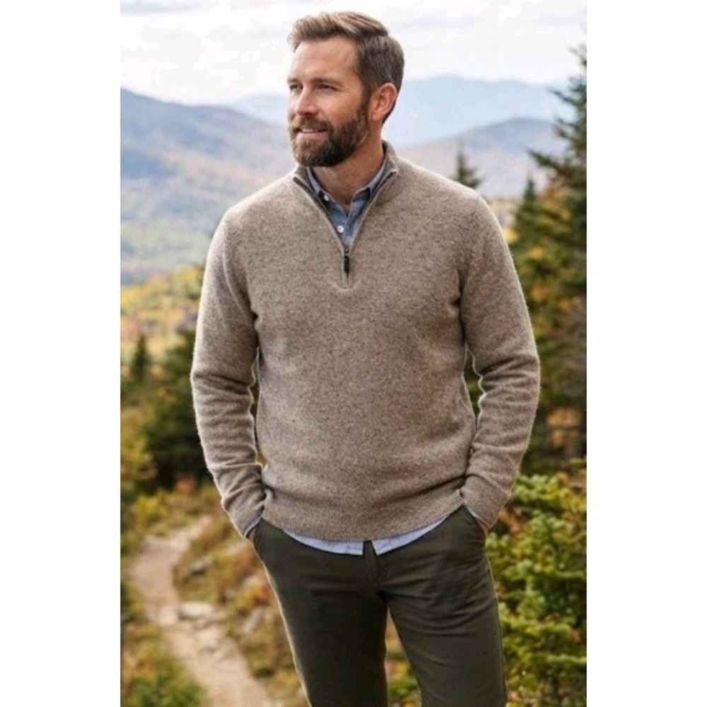 Smartwool Mens XL Brown Heathered Merino Wool Blend 1/4 Quarter Zip Sweater